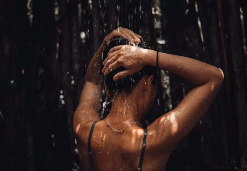 a girl taking a shower