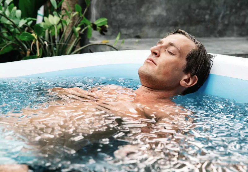 a man in an ice bath